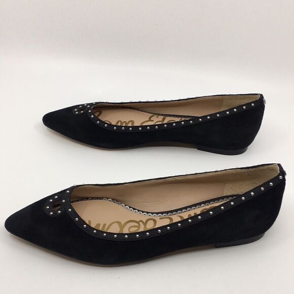 Sam Edelman Rini Black Suede Point Toe Silver Studded Key Hole Ballet Flats Sz 6 - Picture 9 of 16